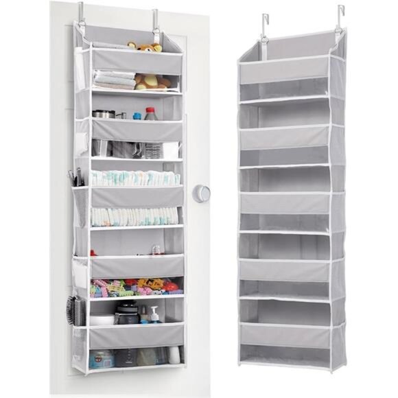 Over Door Organizer Hanging Storage 5 Large Pockets 10 Mesh Side Pockets Grey - Picture 8 of 8